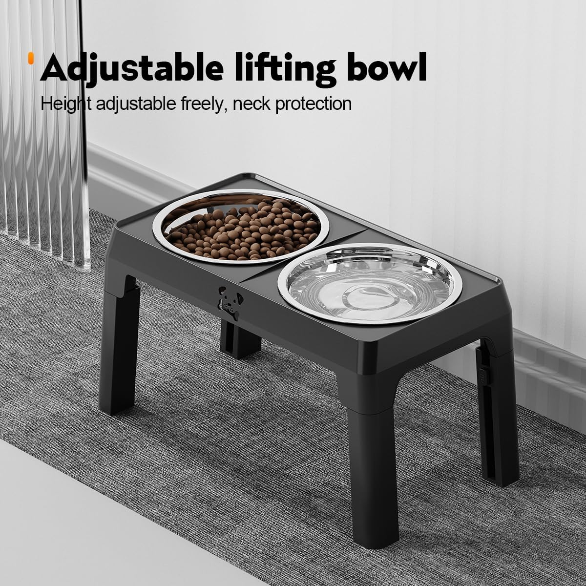 Elevated Dog Feeder with Adjustable Stand, 2 Stainless Steel Bowls, 1 Slow Feed Bowl for Medium Large Dogs, Non-Slip Feet