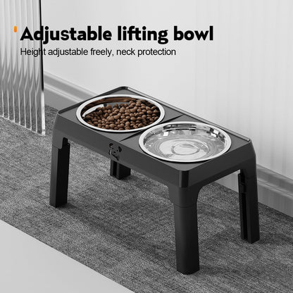 Elevated Dog Feeder with Adjustable Stand, 2 Stainless Steel Bowls, 1 Slow Feed Bowl for Medium Large Dogs, Non-Slip Feet