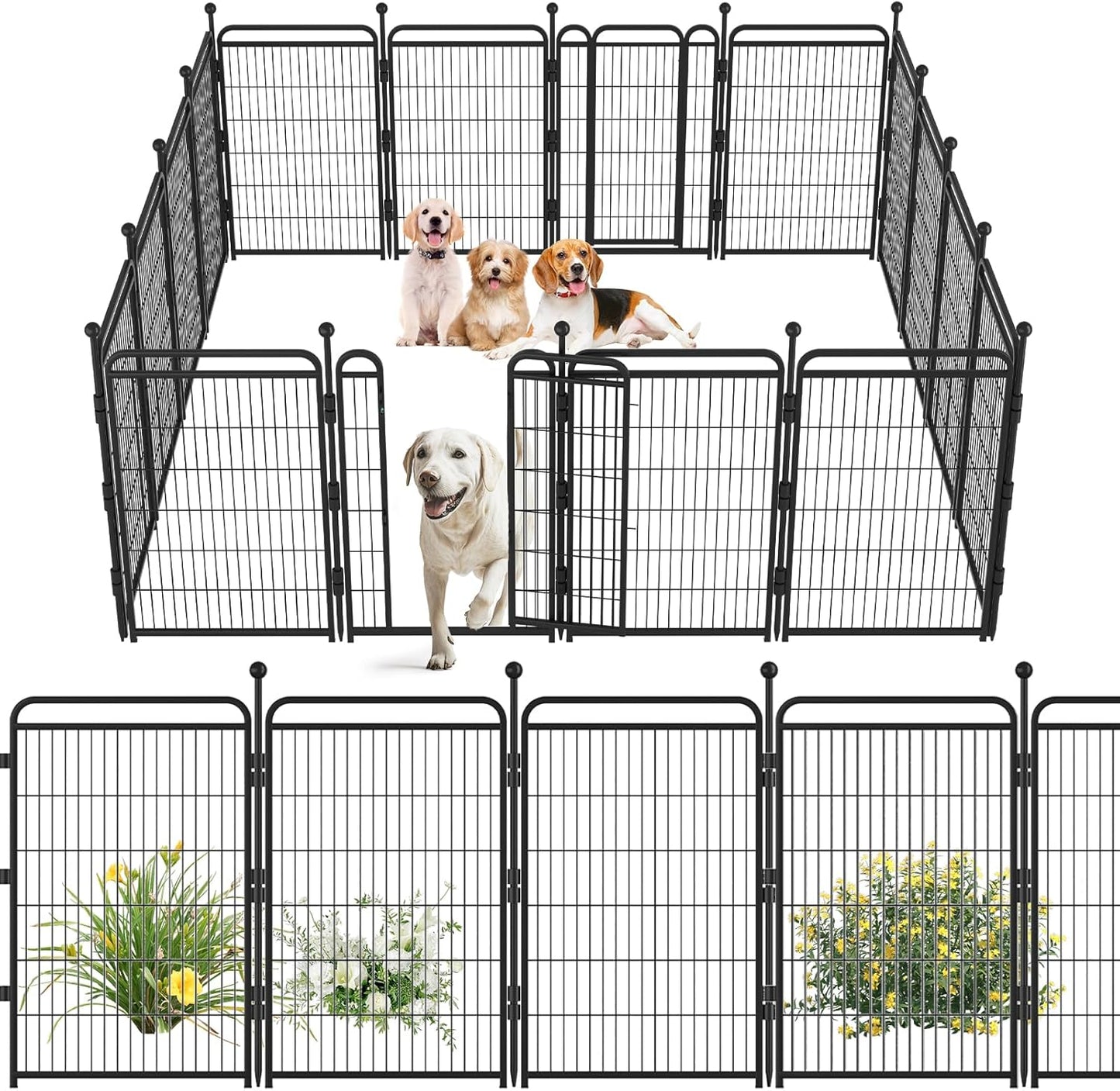 Gardner Pet Dog Playpens, 40" H 16 Panels Dog Pen Outdoor/Indoor Dog Fence Exercise Pen for Small/Medium/Large Dogs,Pet Play Yard Gate with Gravity Automatic Lock, Pet Playpen, Black