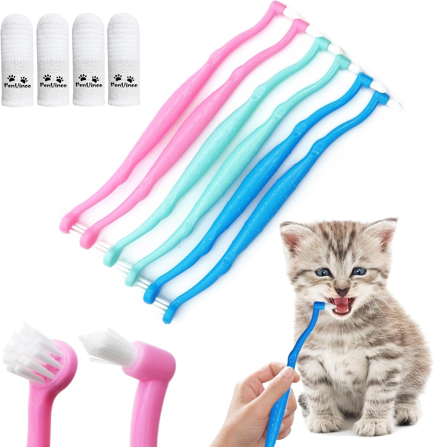 Dual Sided Cat Toothbrush Dog Toothbrush Finger Brush Micro Head, Suitable for Small to Large Dogs & Cats (White, Small)