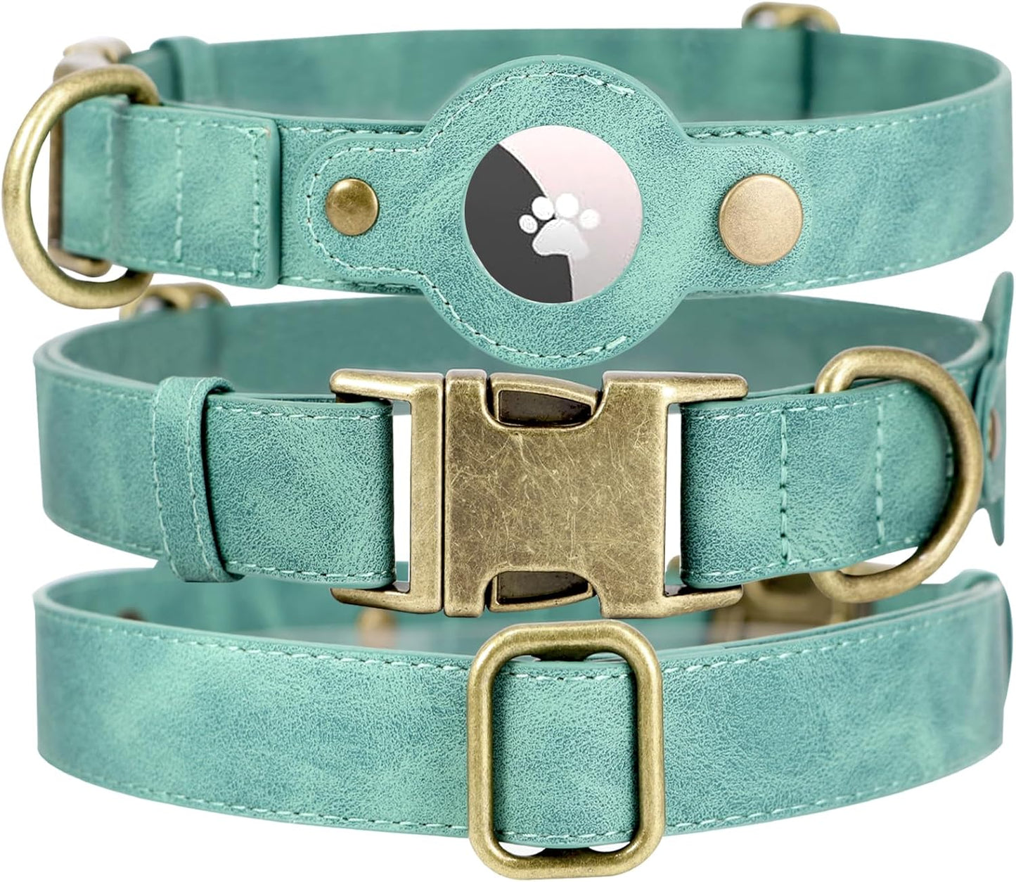 AirTag Dog Collar for Large Dogs - Soft Leather Dog Collar with Apple AirTag Holder and Metal Buckle - Smart Tracker GPS Apple Air Tag Pet Collars (Green, L)