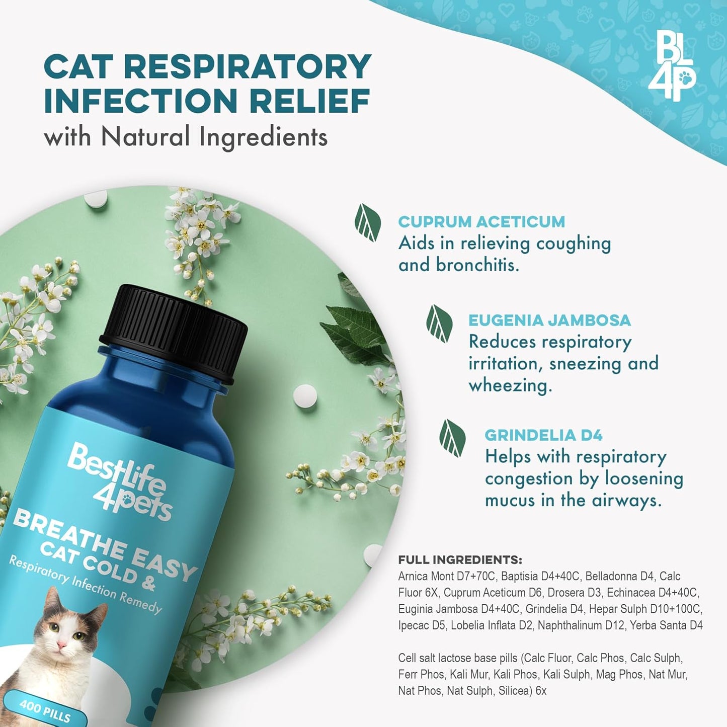 Cat Respiratory Comfort Supplement - Natural Breathe Easy Feline Support for All Seasons, Coughing, Occasional Nasal Stuffiness and Sneezing - 400 Odorless, Easy-to-Administer Tasteless Pills