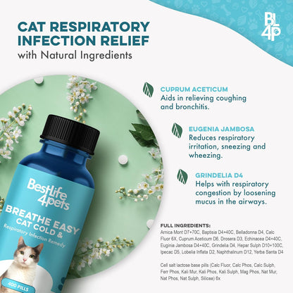 Cat Respiratory Comfort Supplement - Natural Breathe Easy Feline Support for All Seasons, Coughing, Occasional Nasal Stuffiness and Sneezing - 400 Odorless, Easy-to-Administer Tasteless Pills