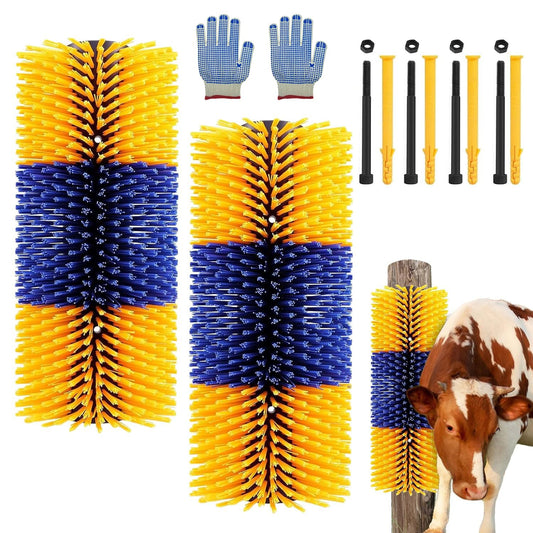 2PCS Livestock Scratch Brushes, Horse Scratcher Full Massage Brush Kit, Relieve Itching on Back, for Horse, Cattle, Sheep, Pig, Yellow