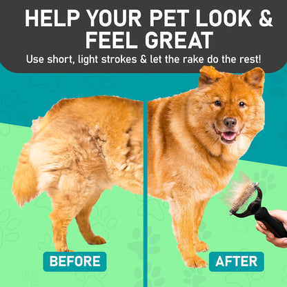 Maxpower Planet Hair Brush - Double Sided Shedding, Dematting Undercoat Rake for Dogs and Cats, Extra Wide Dog Grooming Brush, Reduce Shedding by 95%, Black