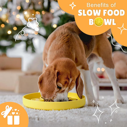 2 in 1 Slow Feeder Dog Bowls with Suction Cups,Silicone Lick Mat for Dogs-DIY Wet Food & Dishwasher Safe, Slow Feeder Bowl for Cats Dog, Lemon, Spatula+UU Bowl+Divided Lick Pad