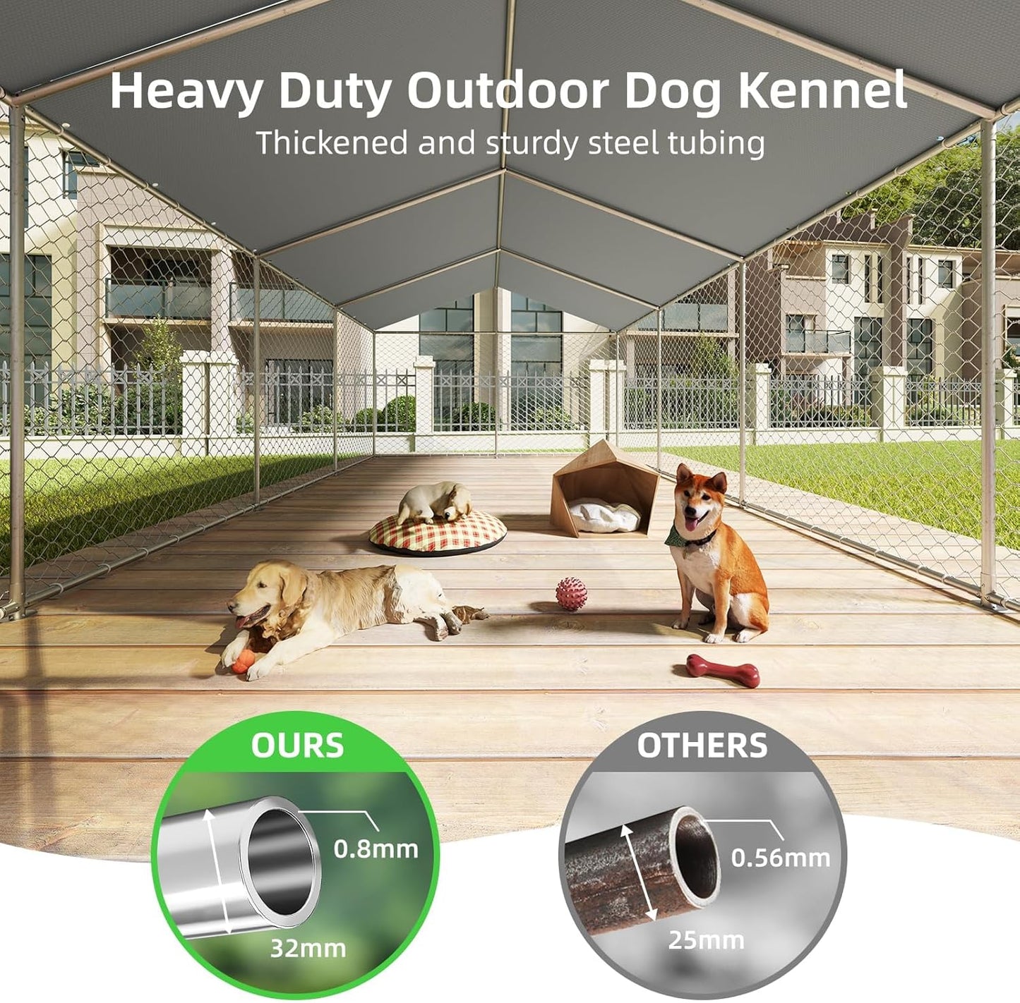 20x10 FT Outdoor Dog Kennel Outside with Metal Large Dog Gate, Outdoor Dog Pens with Roof, Heavy Duty Dog Enclosures for Backyard Farm Use (240x120x84)