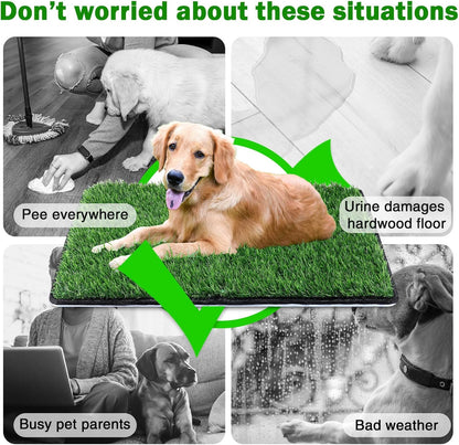 Dog Grass Mat with Pee Pad 38×23", Large Dog Litter Box Indoor Artificial Turf Grass Porch Waterproof Patio Potty Tray for Doggie Reusable Washable and Lawn for Replacement Puppy Training