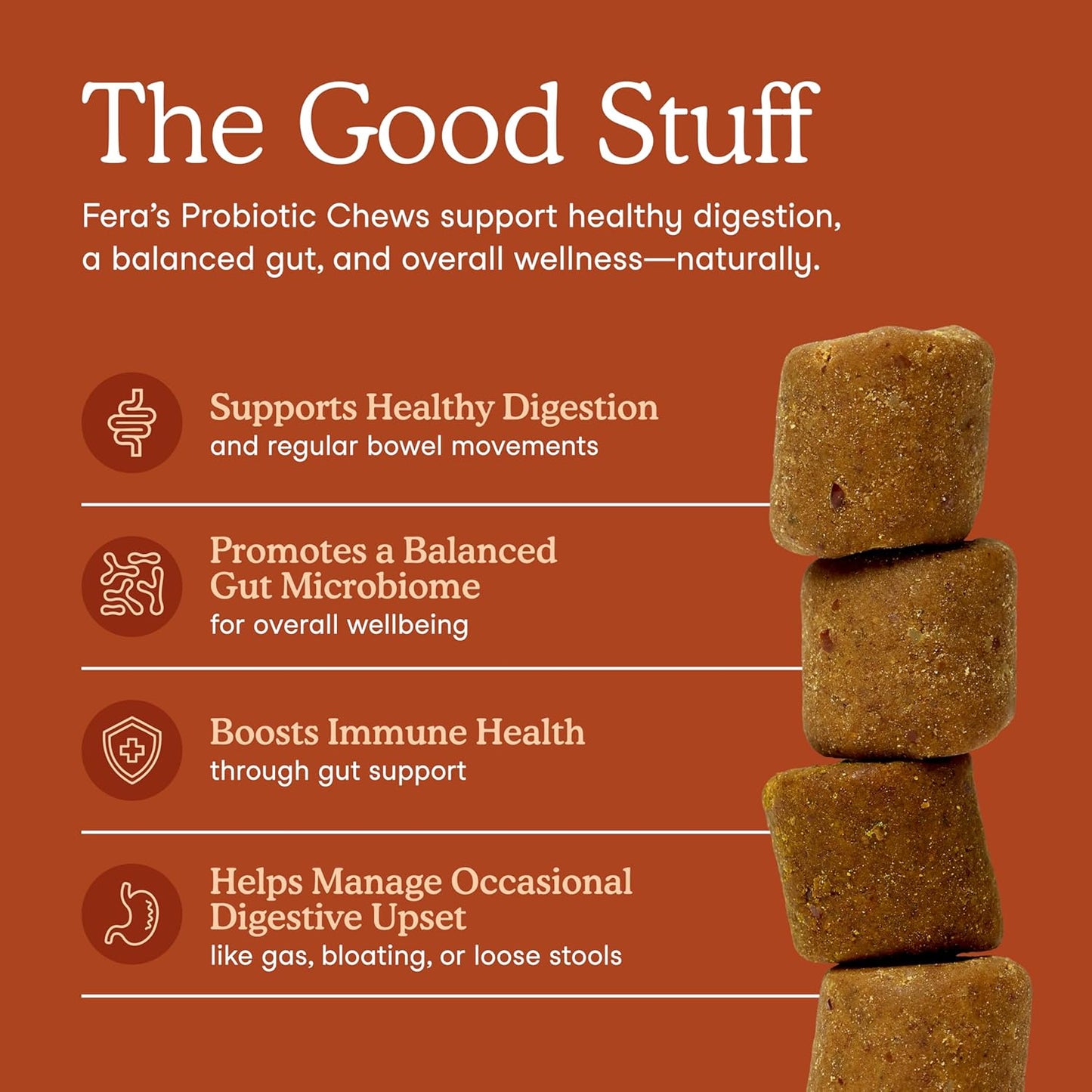 Fera Pets Probiotics for Dogs with Prebiotics and Postbiotics - Full Spectrum Gut Health Support - Promotes a Balanced Gut Microbiome - Boosts Immune Health - 90 Soft Chews