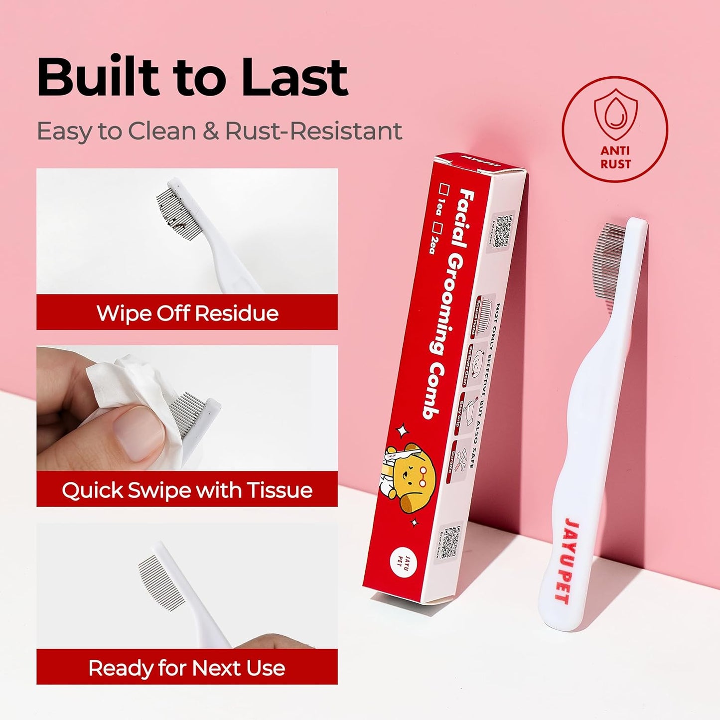 JAYU PET Facial Grooming Comb - Dog Eye Combs, Stress-free Tear Stain Remover for Dogs & Cats, Pet Facial Brush, Cat Grooming Kit, Stainless Steel Deshedding Comb (1ea)