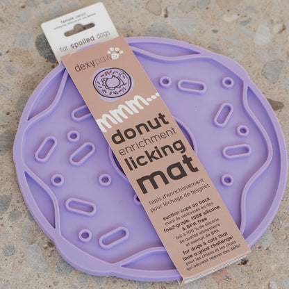 Enrichment Lick Mat: Lilac Donut Delight - Grooved Silicone Dog Feeding Dish, Spread Food Or Treats onto The Mat, Pet Soothing, Suction Back