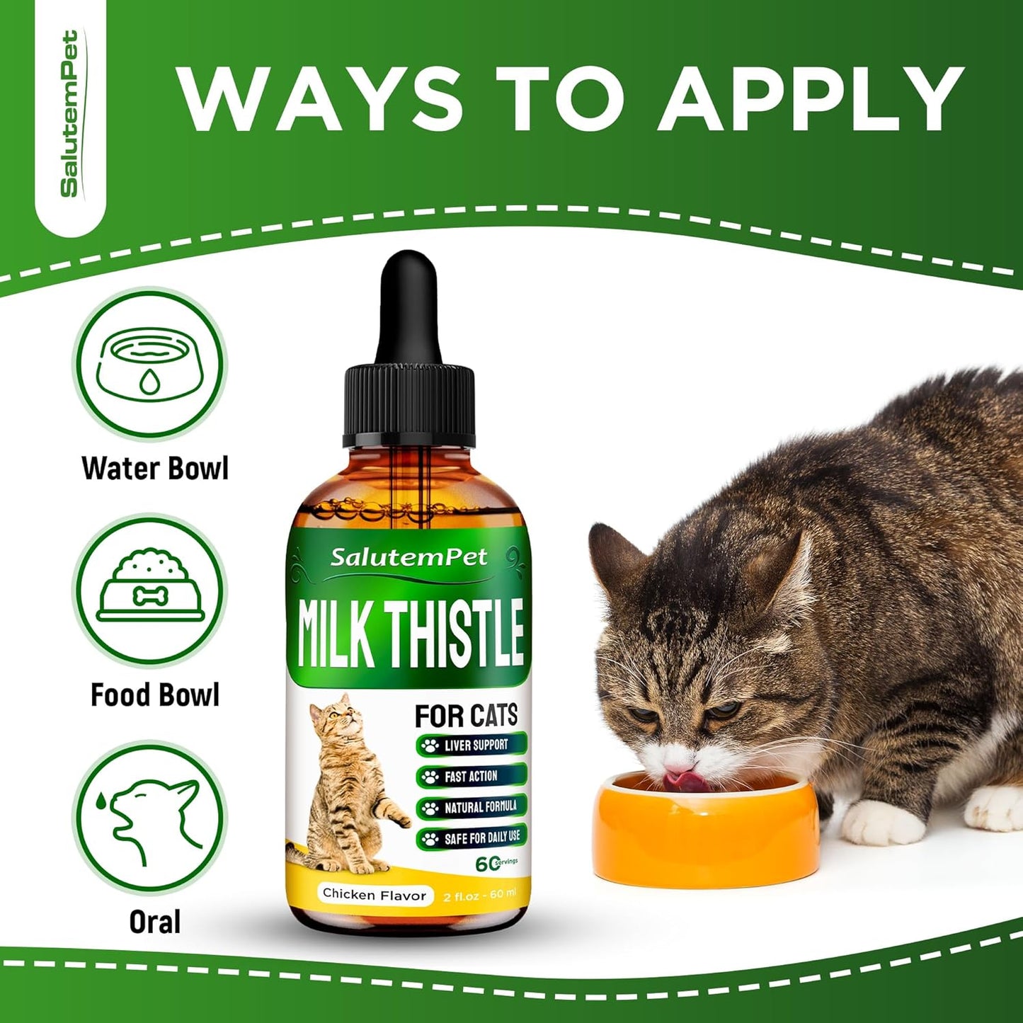 Сat Kidney Support | Milk Thistle for Cats | Herbal Supplement for Kittens & Adult Ones | Solution for All Breeds | Care for Liver | Сhicken Flavor | 2 Oz