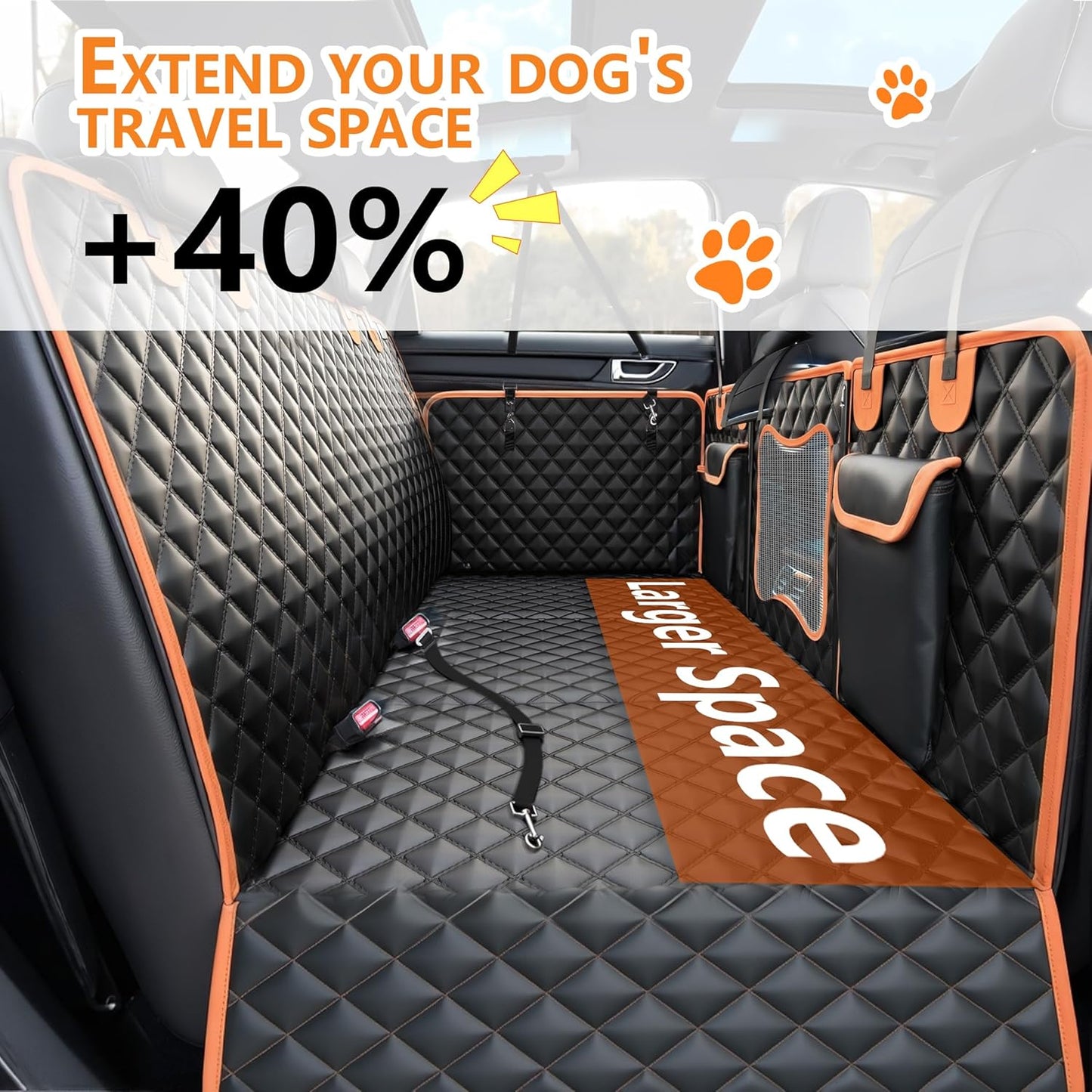 Back Seat Extender for Dogs, Dog Car Seat Cover with Hard Bottom Supports 500 lbs, Waterproof Car Seat Protector, Nonslip Dog Hammock for Back Seat, Pet Bed for Cars, SUVs & Small Trucks
