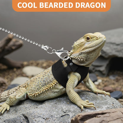 3 Pack Bearded Dragon Leash and Harness Set for Small Animals, 6.5FT Leash with 3 Sizes Adjustable Harness for Lizard Walking Adventure, Soft Vest Clothes for Squirrel Reptile Lovers -Black