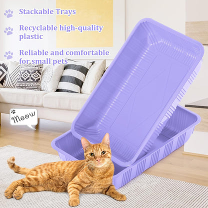 Tessco for you 60 Pack Cat Disposable Litter Boxes Plastic Kitty Litter Trays Recyclable Pans for Pet Travel, 16.7 x 10.5 x 3.4 Inch (Light Purple)
