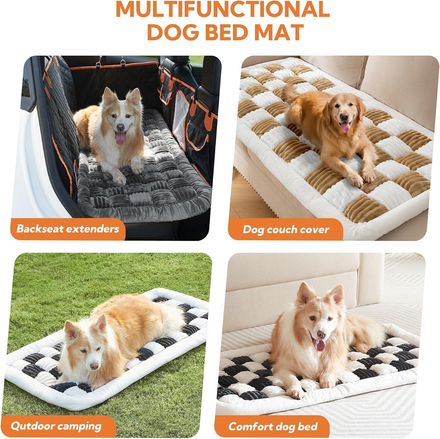 Soulbond Backseat Pet Bed Mat,Dog Bed for Car,Fuzzy Dog Seat Cover for Car Back Seat, Non-Slip Travel Pet Mat, Fit for Backseat Extenders and Seat Covers(Brown and White)