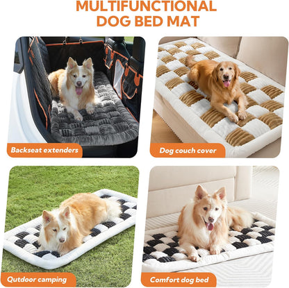 Soulbond Backseat Pet Bed Mat,Dog Bed for Car,Fuzzy Dog Seat Cover for Car Back Seat, Non-Slip Travel Pet Mat, Fit for Backseat Extenders and Seat Covers(Brown and White)