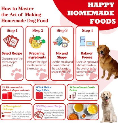 Homemade Dog Treat Molds Silicone,Lick Mat for Dogs & Cats with Suction Cups,Cookie Cutters for Homemade Dog Treats,Includes Vet-Approved Recipe Cards