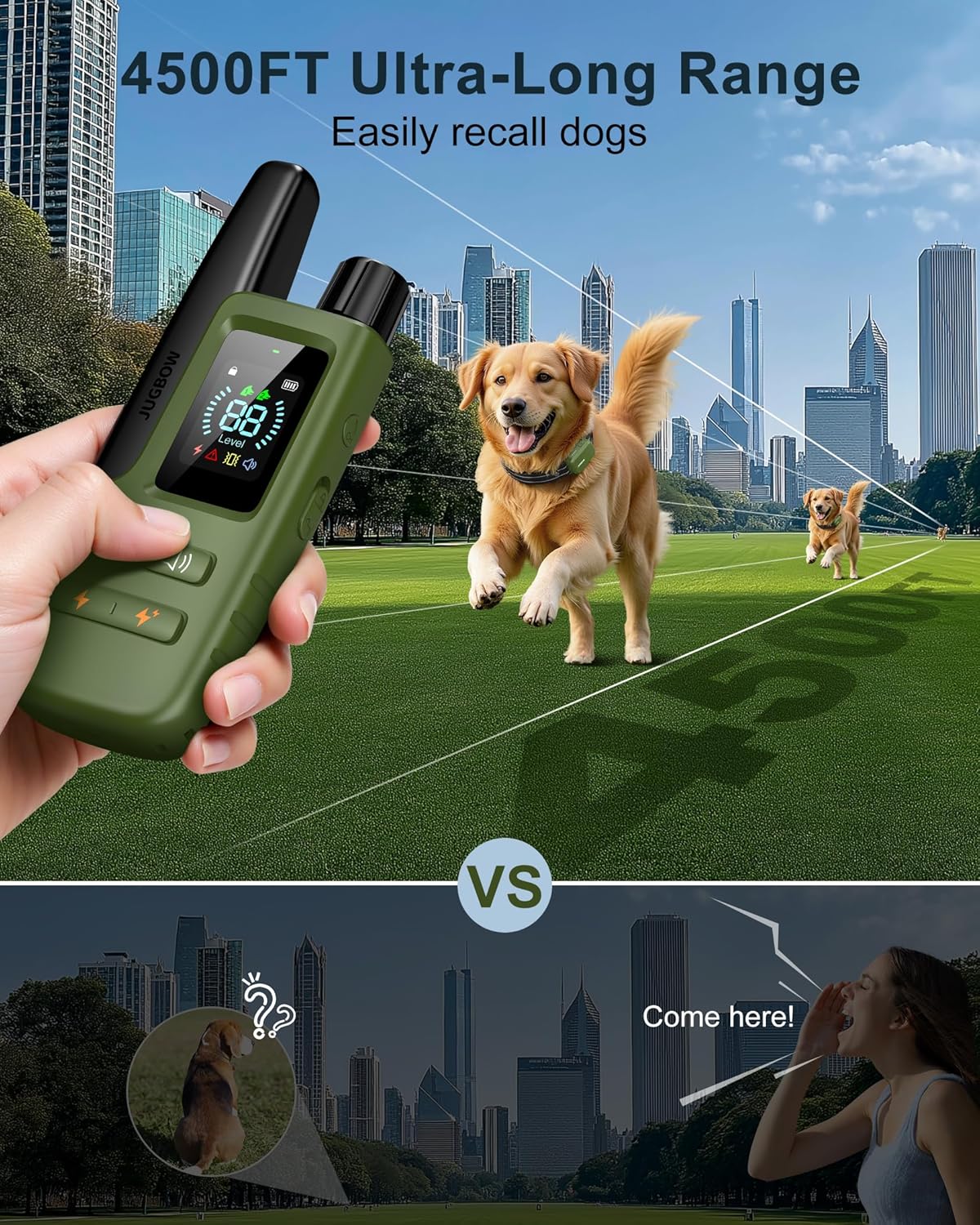 Jugbow Dog Shock Collar - 4500FT Dog Training Collar with Remote, IPX8 Waterproof Electric Dog Collar with 4 Training Modes, Security Lock, Rechargeable eCollar for 10-120lbs Small Medium Large Dogs