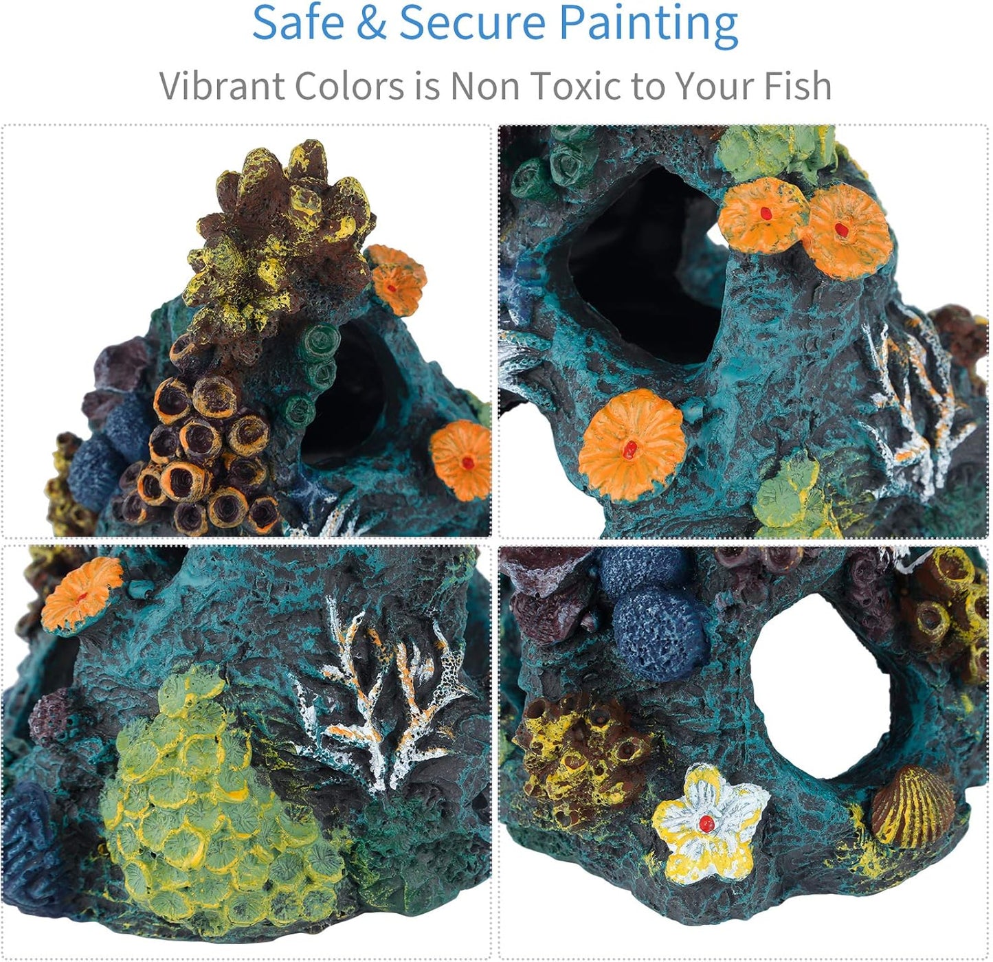 Uniclife Aquarium Decorations Resin Coral Rock Mountain Cave Fish Tank Decor Ornaments Fish House for Betta Rest Hide Play Breed