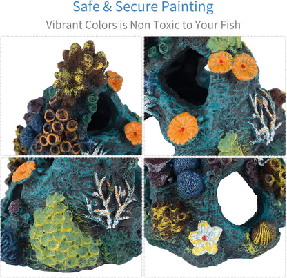 Uniclife Aquarium Decorations Resin Coral Rock Mountain Cave Fish Tank Decor Ornaments Fish House for Betta Rest Hide Play Breed