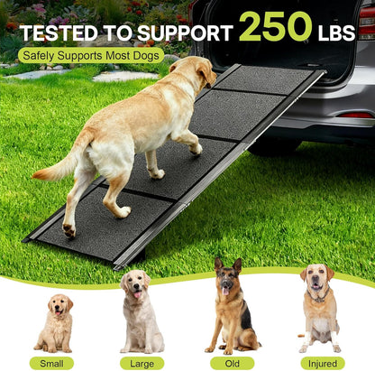 𝟕𝟏'' & 𝟐𝟎" Wide Dog Ramp for Large Dogs, Holds 250LBS & Gentle Slope for Joint Care - Dog Car Ramp with Upgrade Non-Slip Surface - Portable Folding Pet Ramps for Senior Pets Enter into SUV, Truck