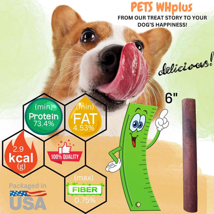 Pets WH Plus-Premium High Collagen Beef Dog Chews, 100% Natural, Single Ingredient, Grass-Fed Beef, 6” Sticks, 5 Count | Long-Lasting, Grain-Free, Rawhide-Free, Supports Joint Mobility & Dental Health