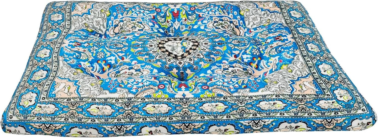 Washable Dog Crate Bed, Ultra Soft & Anti-Slip Crate Pad, Cozy Kennel Mat for Large/Medium/Small Dogs, Thick & Bohemian Dog Bed Mat (Blue, 30.0" L x 19.0" W x 2.3" H)