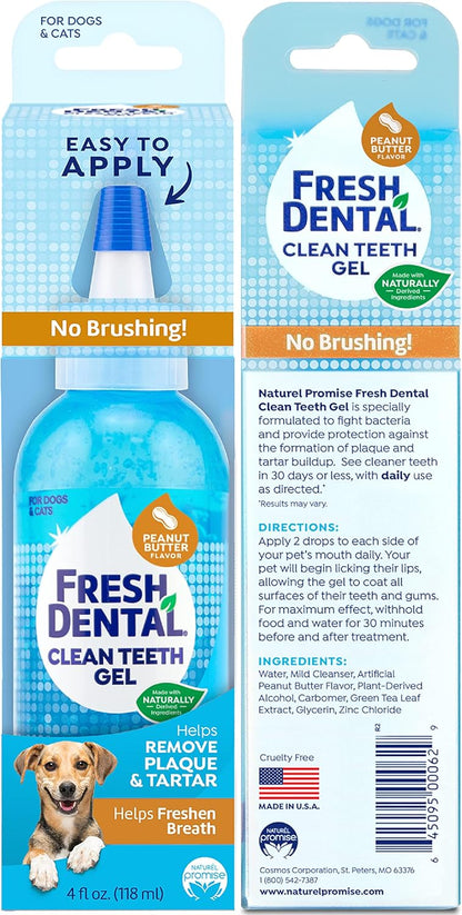 Fresh Dental Dog Toothpaste for Teeth Cleaning, Dog Breath Freshener, Easy Plaque & Tartar Remover Gel, No Toothbrush Needed, Effortless Dental Care, Tasty Peanut Butter Flavored Toothpaste, 4oz.