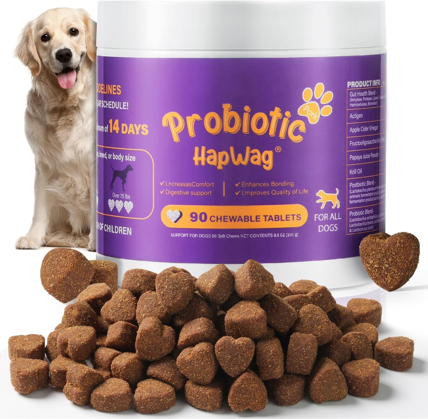 Probiotics for All Breeds and Ages Dogs, Support Gut Digestive Health, Anti Diarrhea, Constipation Relief, No More Allergies, Dog Supplements - Pork Flavor - 90 Soft Chews