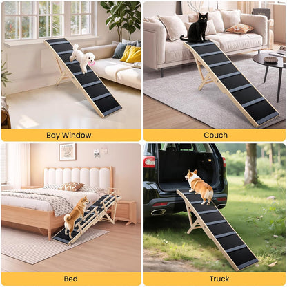 Dog Ramp for Bed – Adjustable 6-Level 24" to 30" Foldable Pet Ramp with Rubber Mat & Safety Side Rails, Ideal for Small, Medium, Large & Senior Dogs Up to 200 lbs