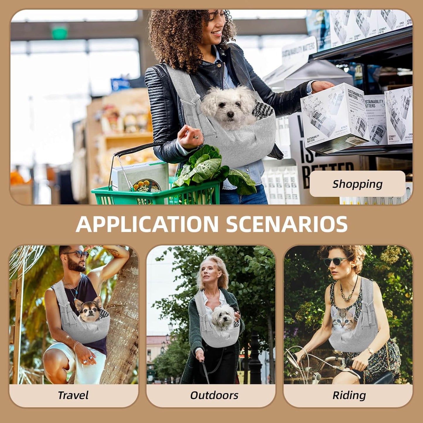 Adjustable Dog Carrier Sling - Hand-Free Dog Carriers for Small Dogs and Cats, Puppy Sling Carrier with Zipper Purse Pocket, Travel Safety Harness, Puppy Essentials (Gray)