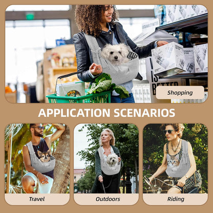 Adjustable Dog Carrier Sling - Hand-Free Dog Carriers for Small Dogs and Cats, Puppy Sling Carrier with Zipper Purse Pocket, Travel Safety Harness, Puppy Essentials (Gray)