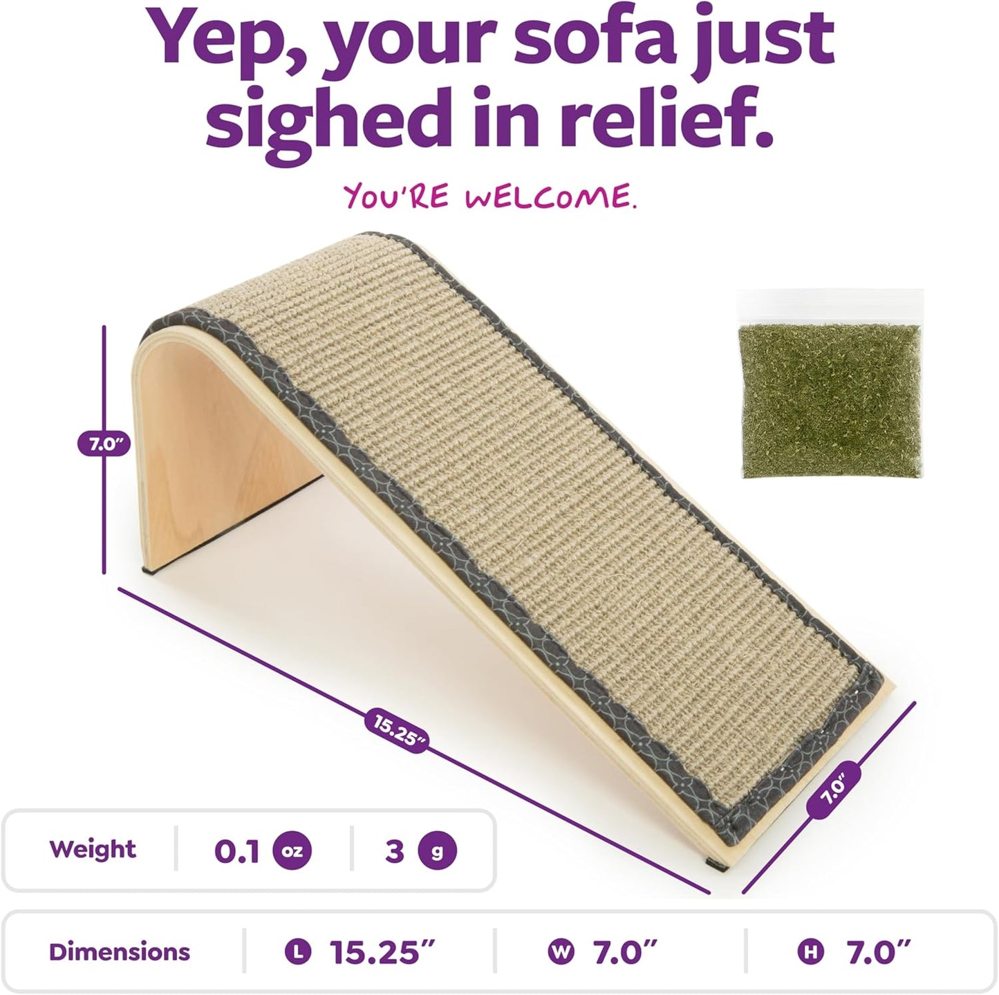 SmartyKat Sisal Angle Ramp Cat Scratcher, Natural Woven Sisal Surface & Stable Wooden Structure with Organic Catnip