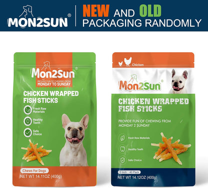 MON2SUN Rawhide Free Dog Treats Chicken Wrapped Cod Sticks for Small Dogs Healthy Training Treats Soft Snacks (14.11 Ounce -Pack of 1)