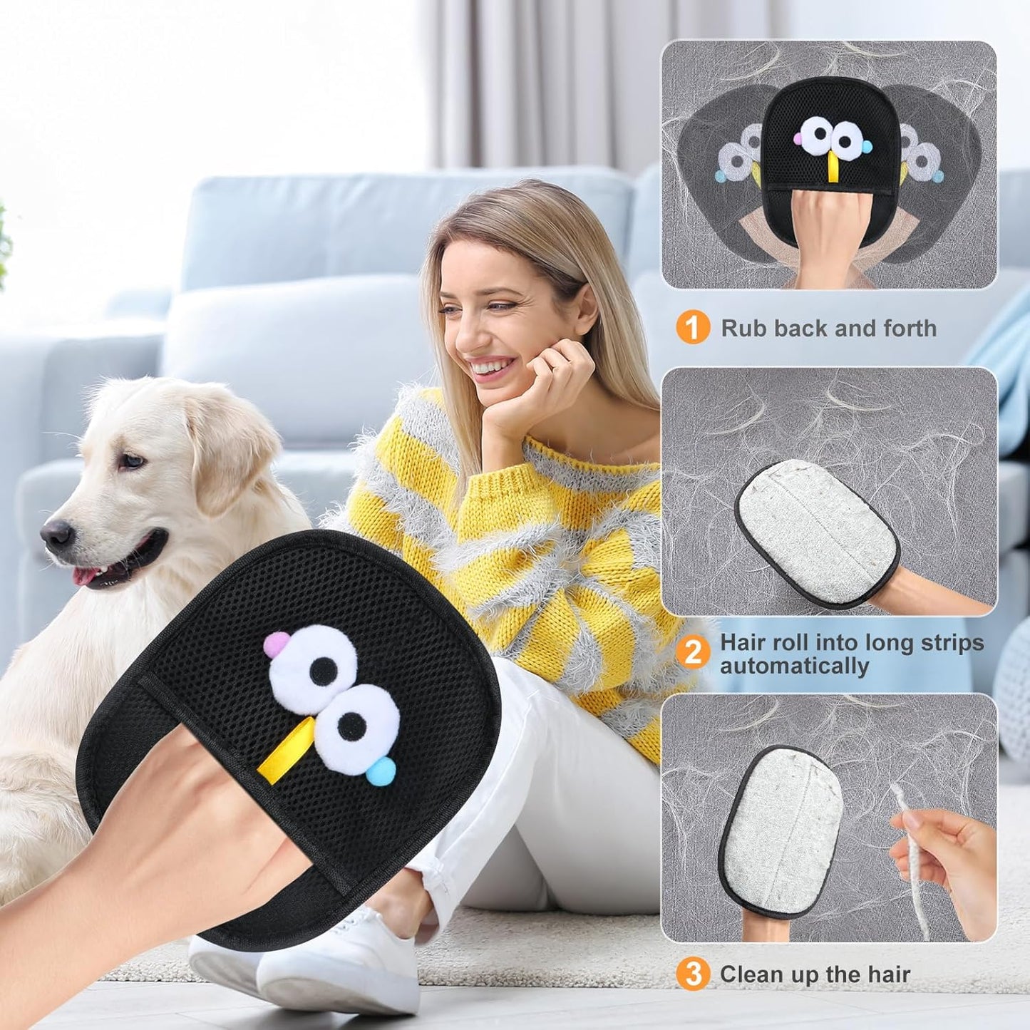 Pet Hair Removal Glove for Cats & Dogs 1PC and Cat & Dog Grooming Gloves for Shedding Brushes 1 Pair, Pet Hair Remover Tool for Clothing, Couch, Carpet, Car Seat, Deshedding Brush & Massage