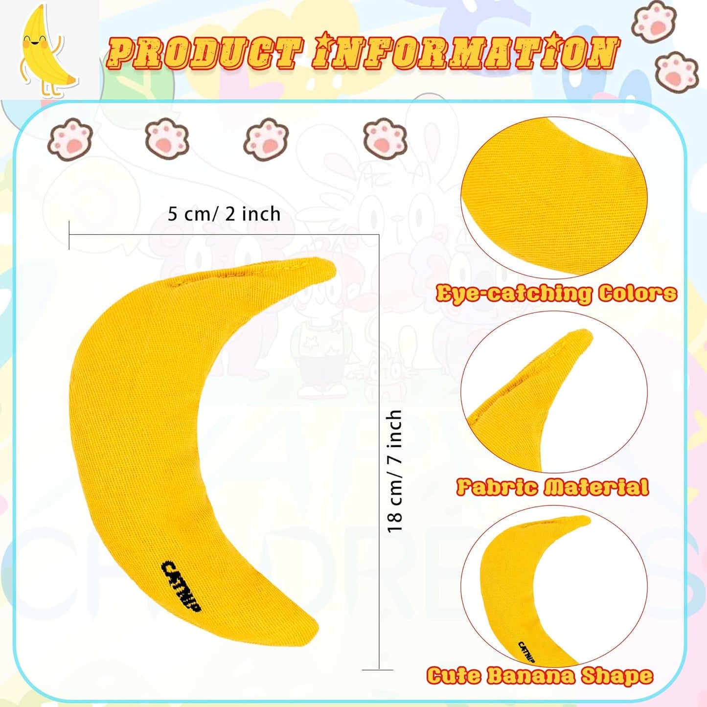 6 Pack Banana Catnip Toys Yellow Cat Chew Catnip Toys Banana Cat Pillow Toys Kitten Interactive Stuffed Banana Catnip for Kitten Cats Indoor Bites Scrub Claws Toys