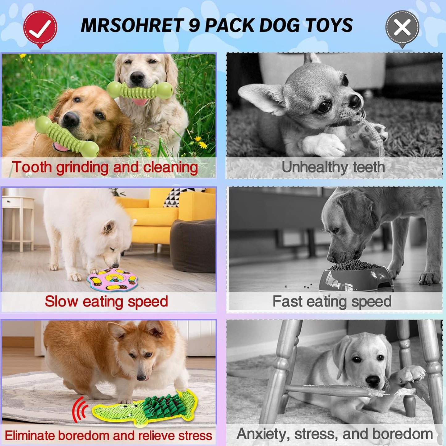 9 PCS Interactive Dog Puzzle Toy Set, Mentally Stimulating Dog Enrichment Toys for Small to Medium Smart Dogs, Includes Lick Mat with Suction Cups and Snuffle Mat for Dogs