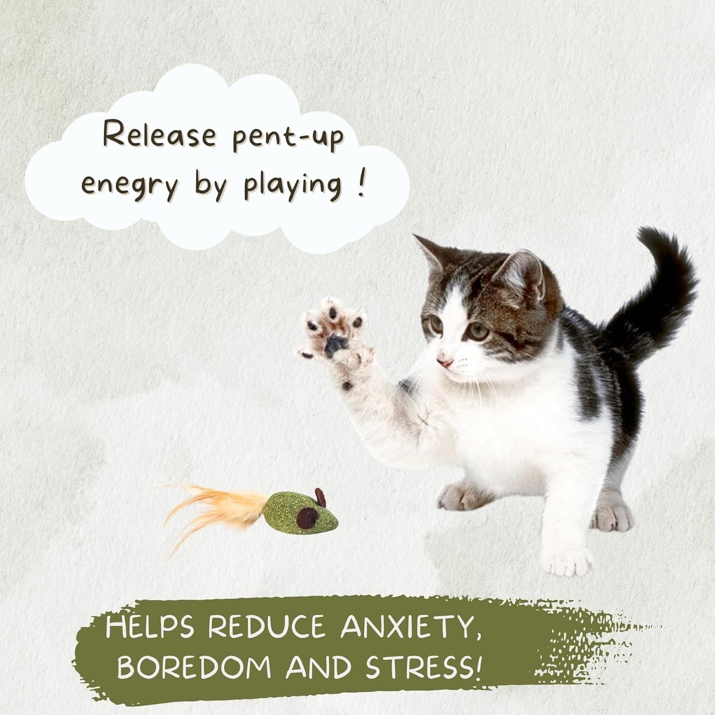 Yeahgoshopping Interactive Cat Toys Wand & 3 Pcs Catnip Mice Toys Feather Tails, Cat Exercise, Boredom Relief & Teeth-Cleaning Kitten (Cat Toys Wand + 3 Pcs Catnip Mice Toys)