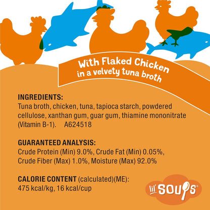 Purina Friskies Natural, Grain Free Wet Cat Food Lickable Cat Treats, Lil' Soups Flaked Chicken - (Pack of 8) 1.2 oz. Tubs