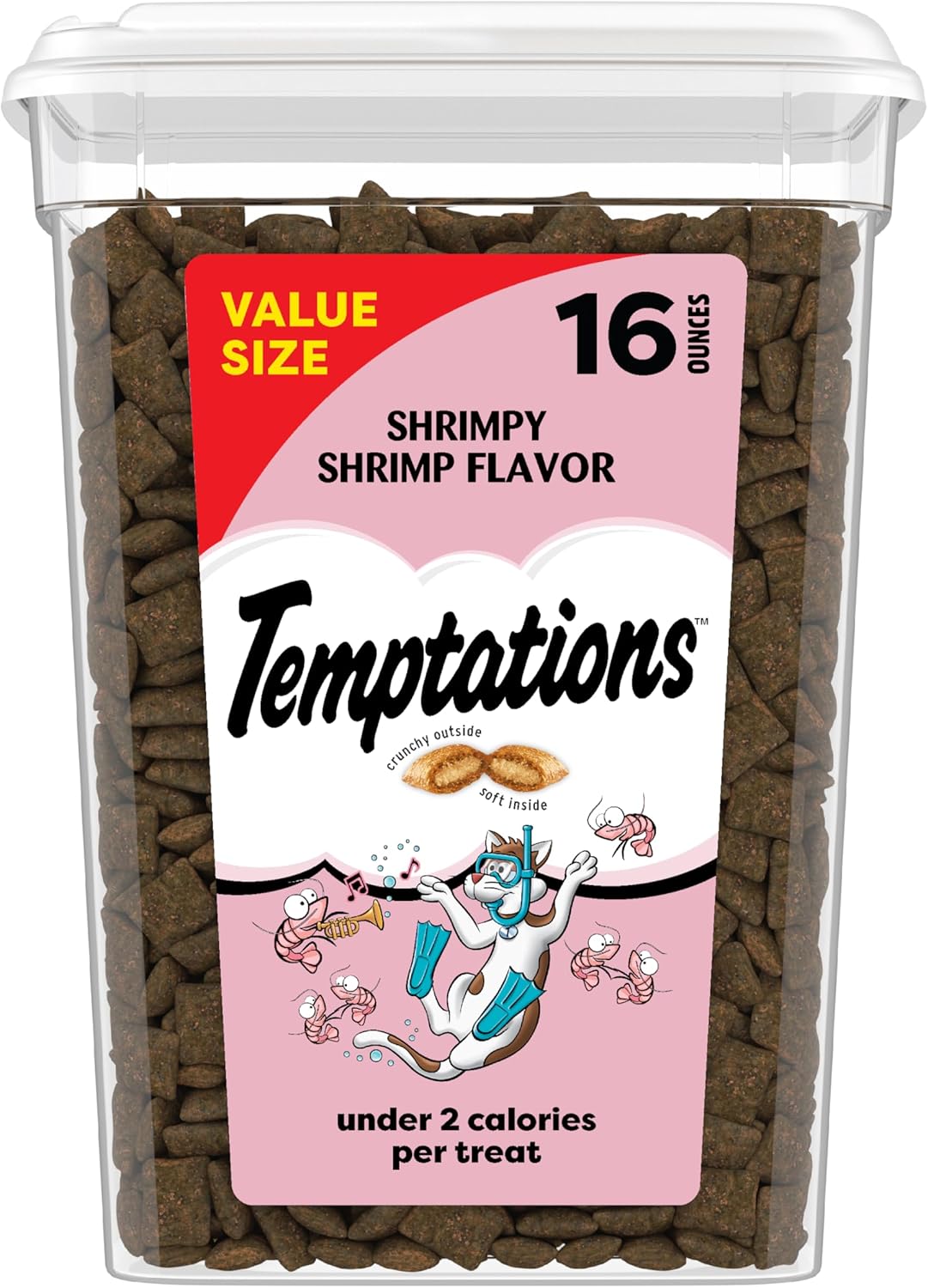 Temptations Classic Crunchy and Soft Cat Treats, Shrimpy Shrimp Flavor, 16 oz. Tub