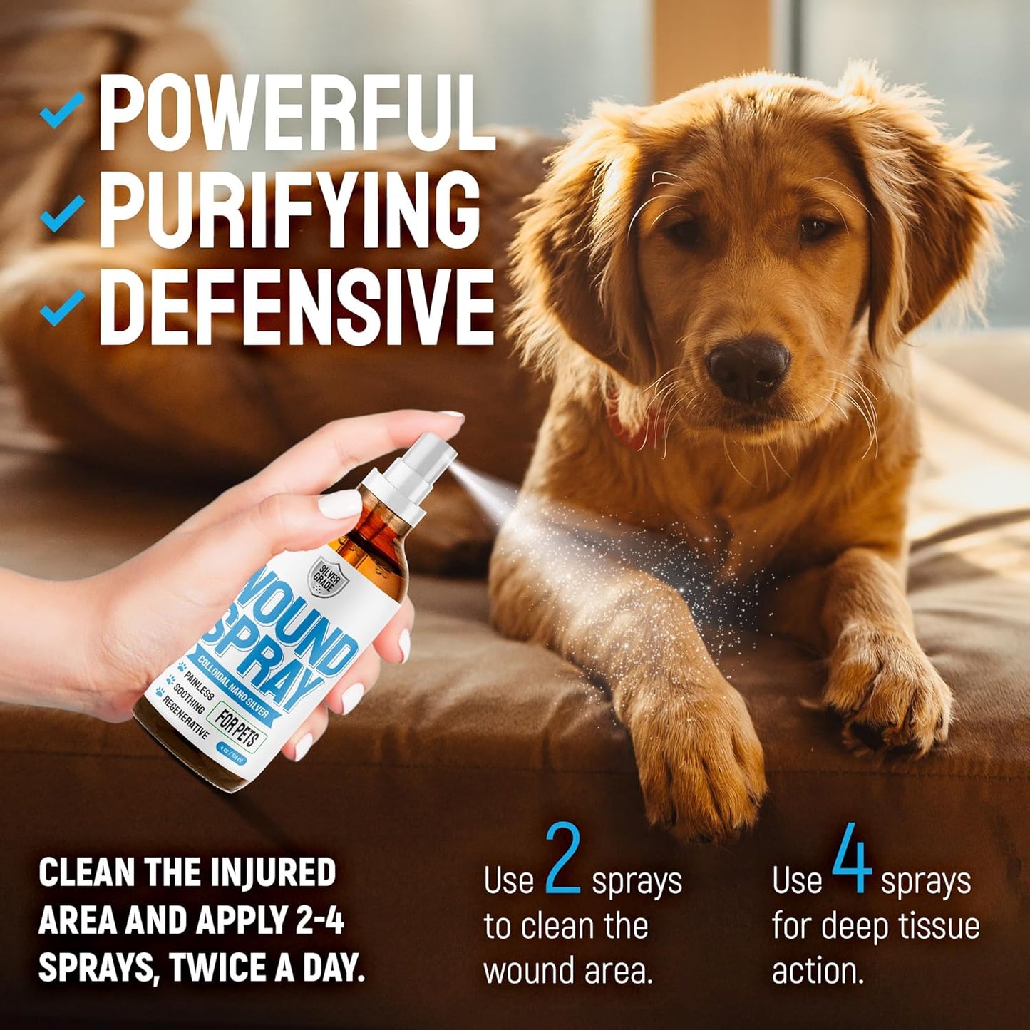 SILVER GRADE Wound Spray Hot Spot Treatment for Dogs, Cats, Pets – Better Use with a Dog Cone – Help with Itching, Irritation, Scratches, Rashes, Bites – Safe Composition – 3 Oz