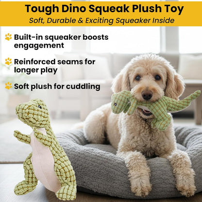 Fur4Fun Interactive Dog Toy Set - Includes Automatic Rolling Rubber Ball, Rugged Treat Play Bone and Tough Dinosaur Squeak Plush Toy. Full Play Package for Small/Medium Sized Dogs.