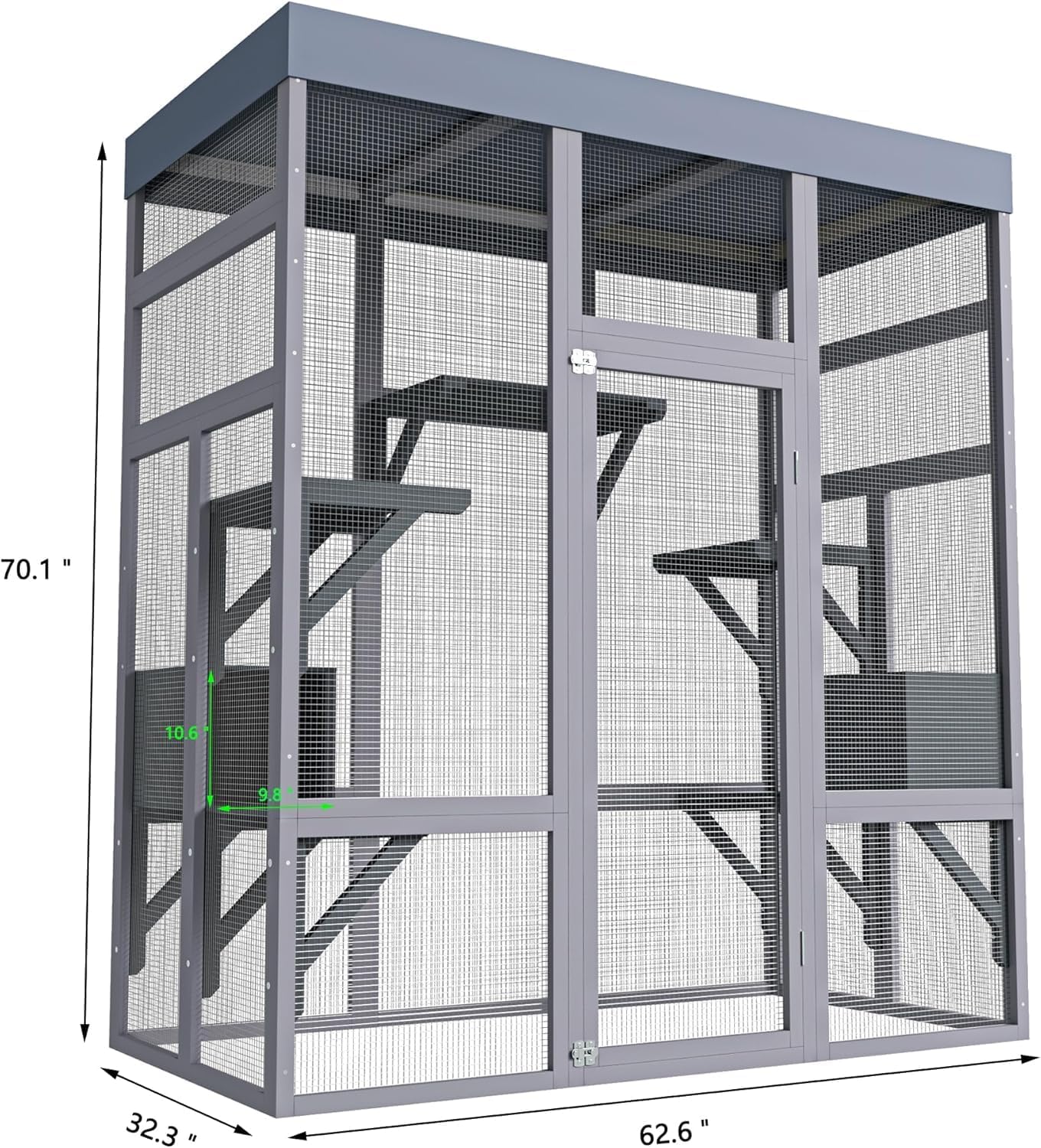 70" Large Catio Outdoor Cat Enclosure, Outdoor Cats Cage with Waterproof Cover,Wooden Walk in Cat Shelter Jumping Platforms & 2 Resting Box, UV Resistant