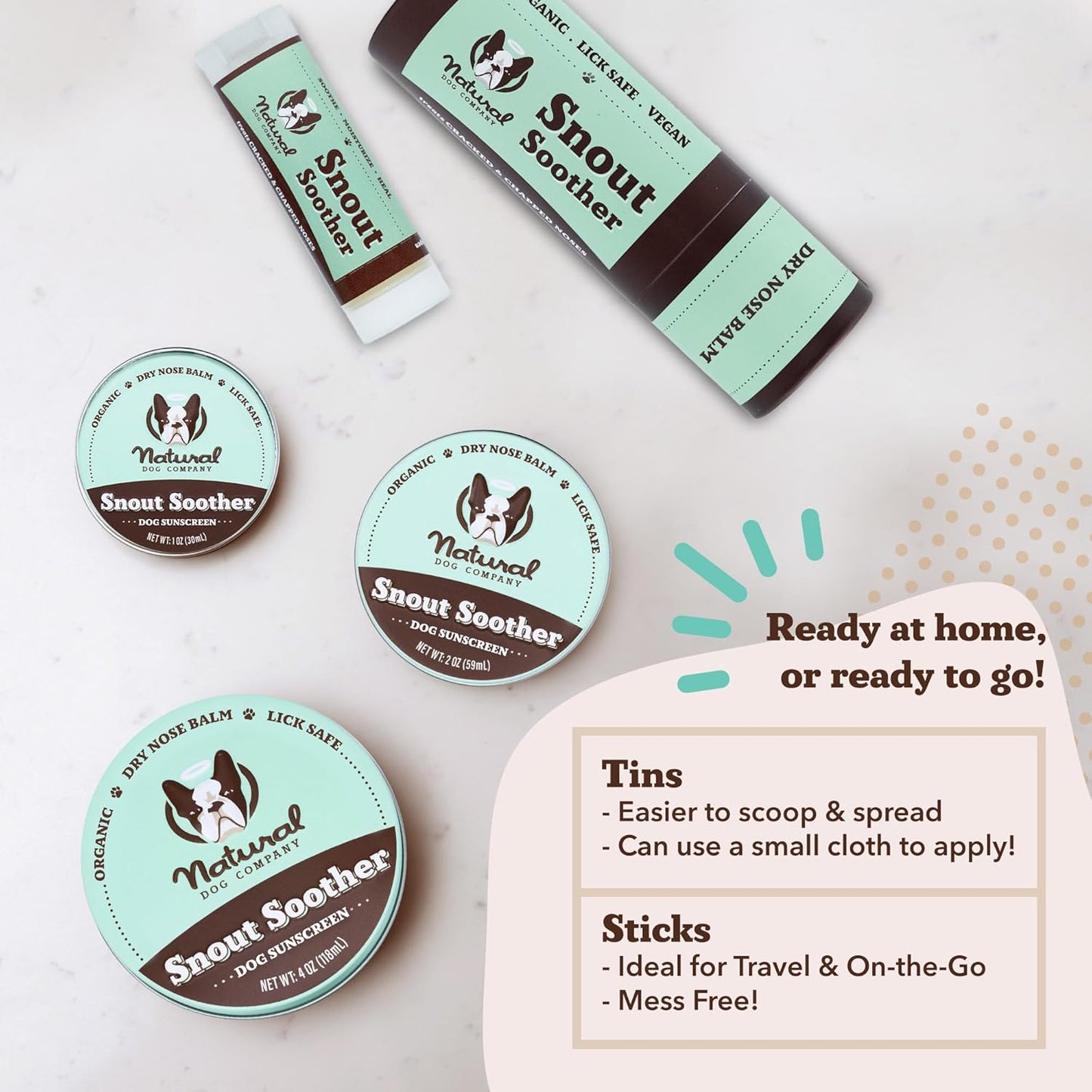 Natural Dog Company Snout Soother Travel Stick 0.15 oz – All Natural Dog Nose Balm for Dry, Cracked Snouts – Organic Moisturizing & Soothing Balm – Lick-Safe Mini Snout Care, Made in USA