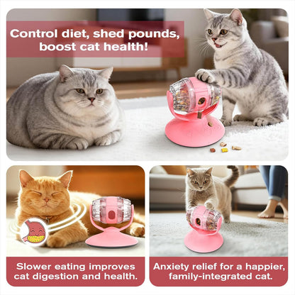 Cat Slow Feeder Toy, Adjustable Difficulty Puzzle Toy with Rotating Lid - Interactive Mental Stimulation Food Dispenser for Indoor Cats, Slows Down Eating for Dry Food & Treats (Pink)
