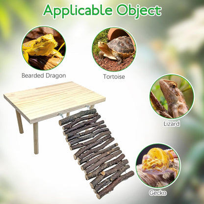 BNOSDM Reptile Cork Bark Substrate and Wooden Hideout Platform for Lizard, Gecko