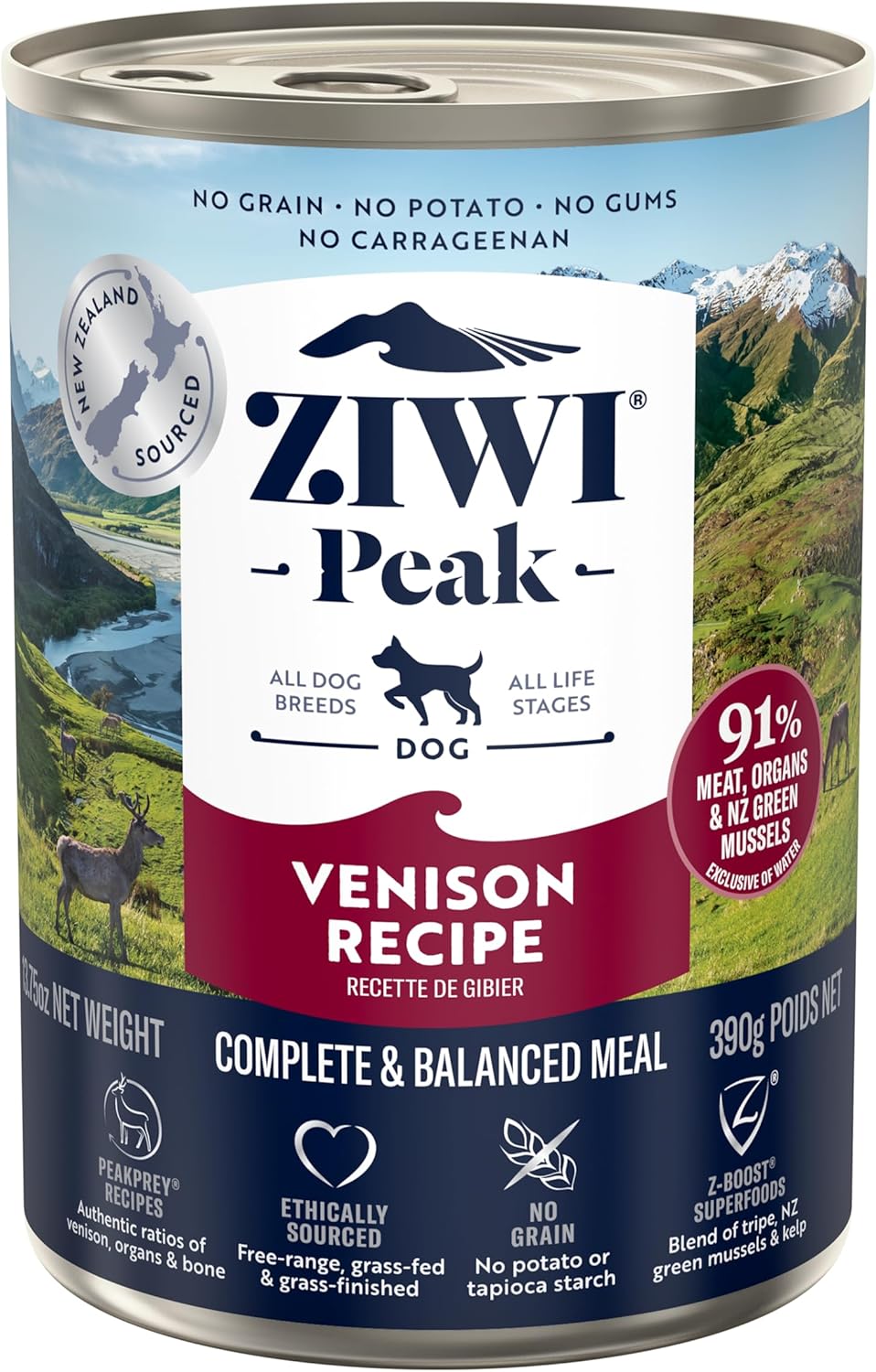 ZIWI Peak Canned Wet Dog Food – All Natural, High Protein, Grain Free, Limited Ingredient, with Superfoods (Venison, Case of 12, 13.75oz Cans)