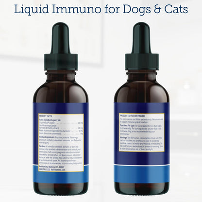 Rx Vitamins Liquid Immuno - with L-Lysine for Cats and Dog Health - Reishi Mushroom Supplement for Dogs & Cat Immune Support - Vitamins for Dogs and Dog Eye Supplements with Lutein - Chicken (4oz)
