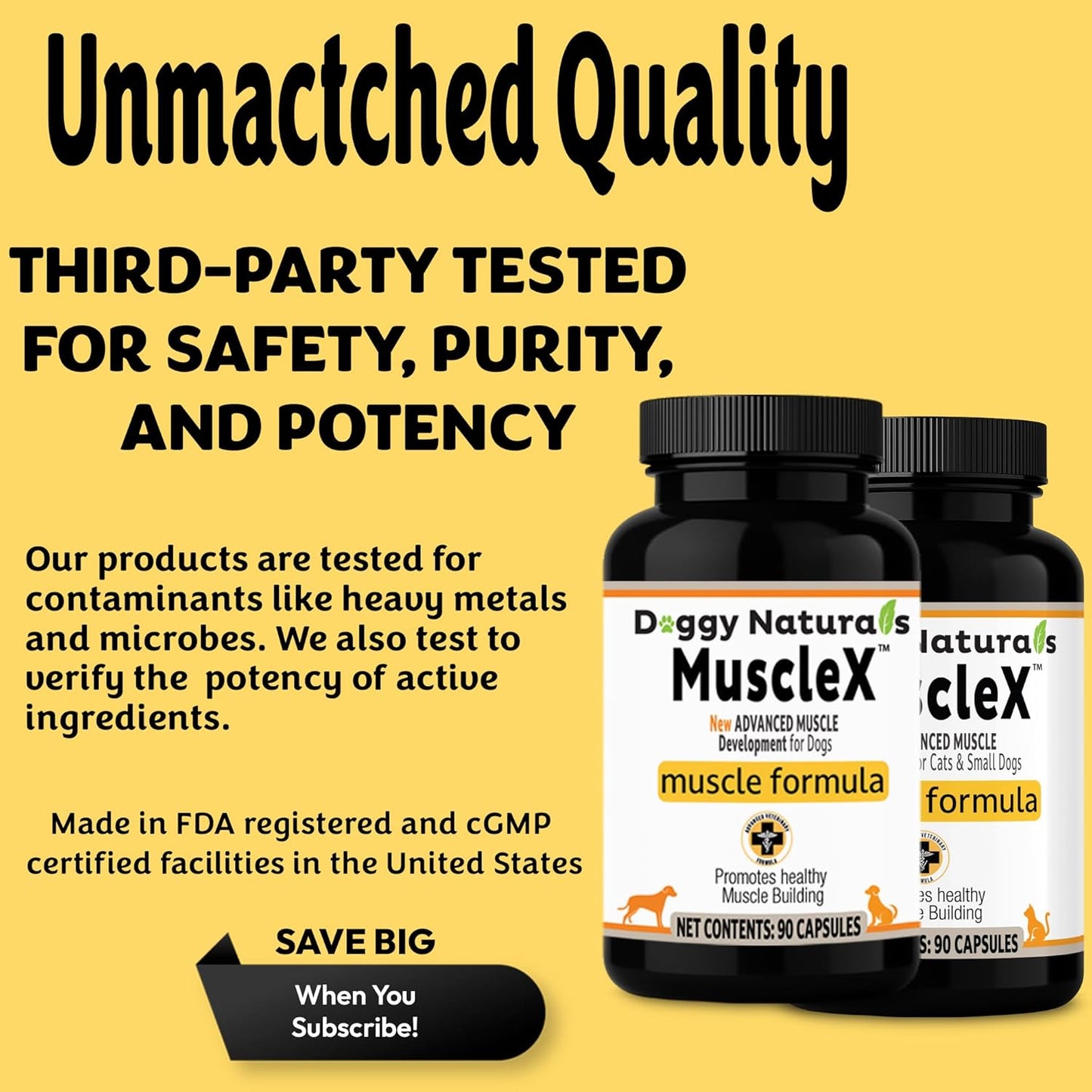 MuscleX™ Canine Muscle Formula Cats & Small Dogs with 300mg CaHMB & Vitamin D3 - Natural Muscl Building Formula-Helps Reduce Muscle Loss Due to Normal Aging & Improves Recovery from Injury(270 Caps)